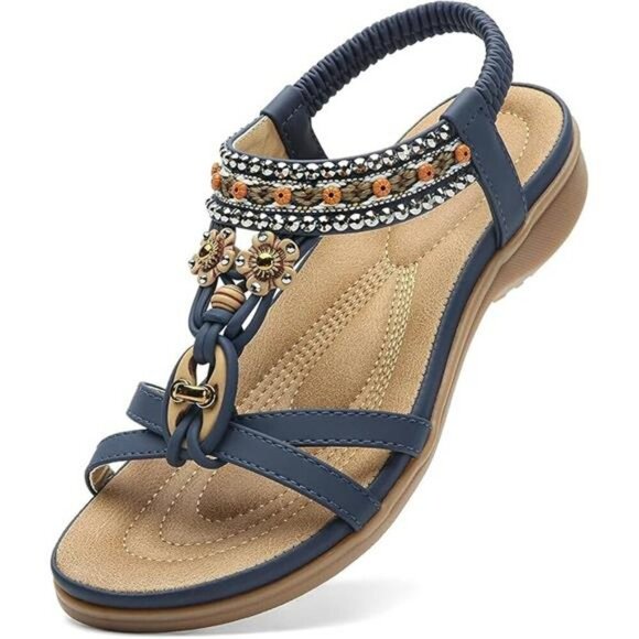 Womens Arch Support Sandals Boho Flip Flops Beach Comfort Walking Shoes - Picture 7 of 7